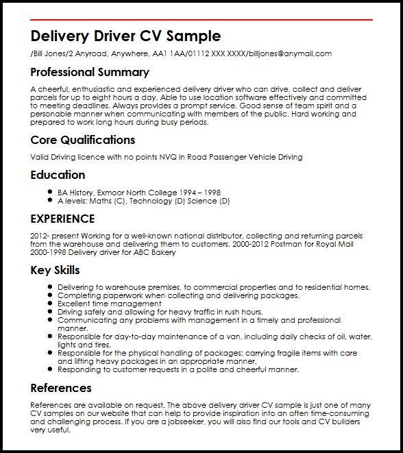 cv personal statement for delivery driver