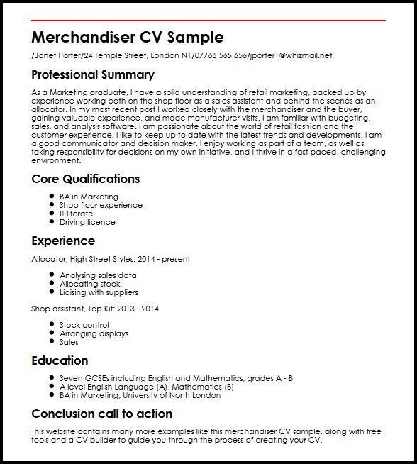 personal statement for merchandising cv