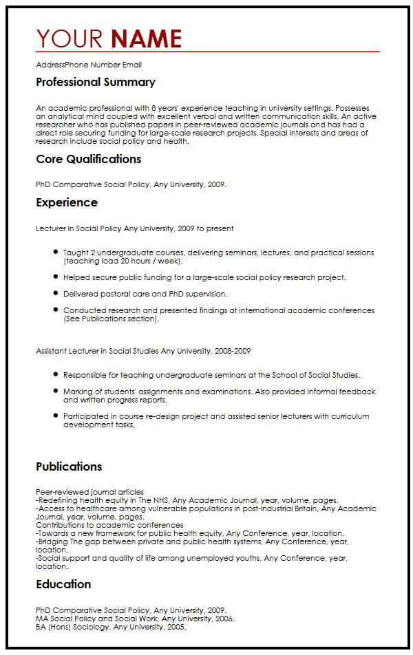 Academic CV Example - MyPerfectCV