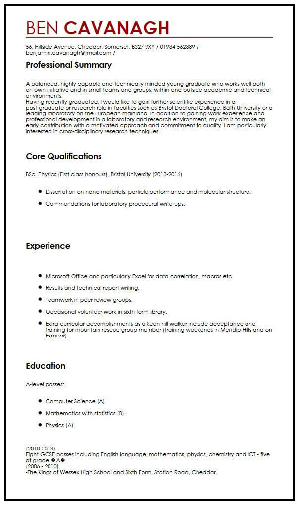 CV Example for Graduate Students - MyPerfectCV
