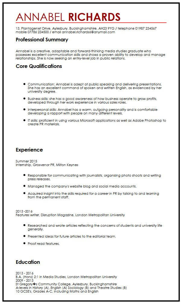 example of resume for university application