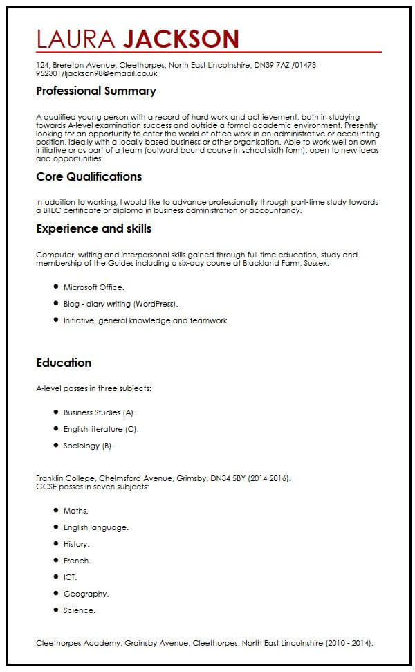 resume template with no work experience