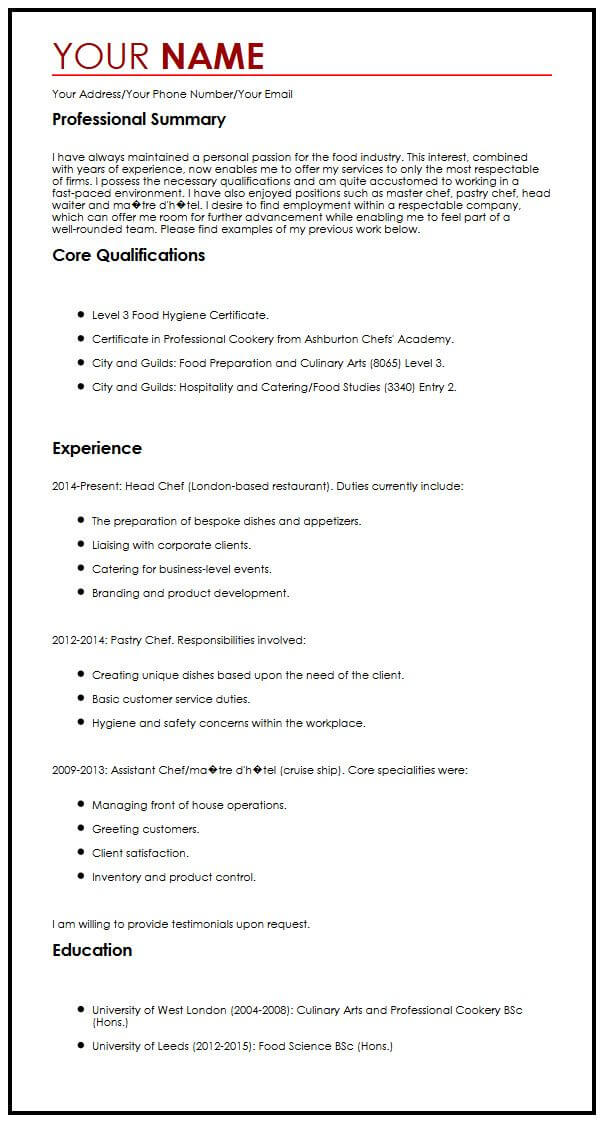 personal statement examples for cv with experience