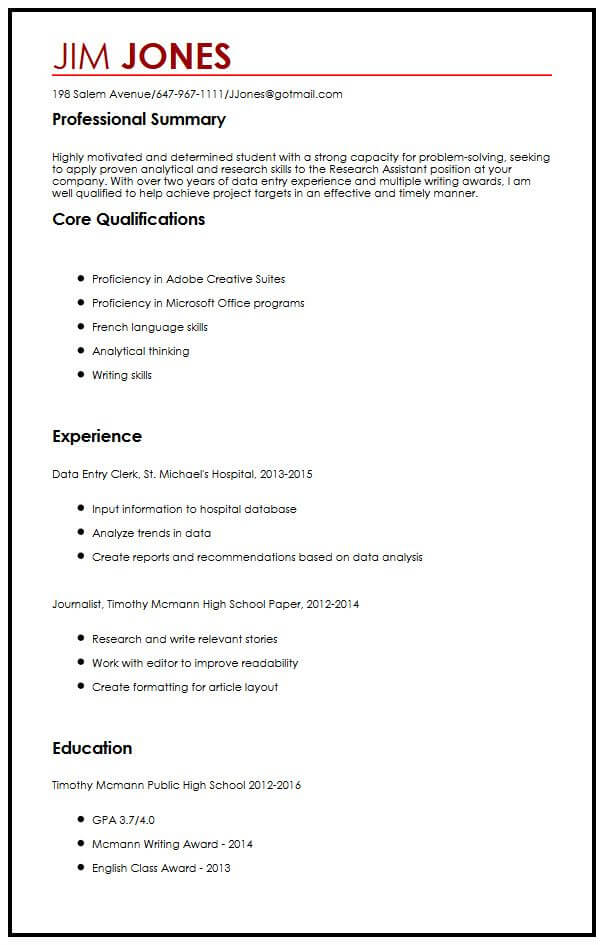 basic resume templates for highschool students