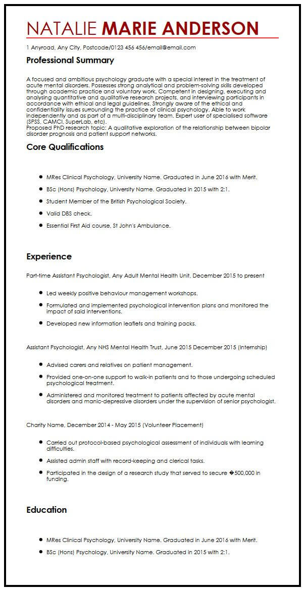 Sample Resume For Applying Phd - CV Sample for PhD Candidates
