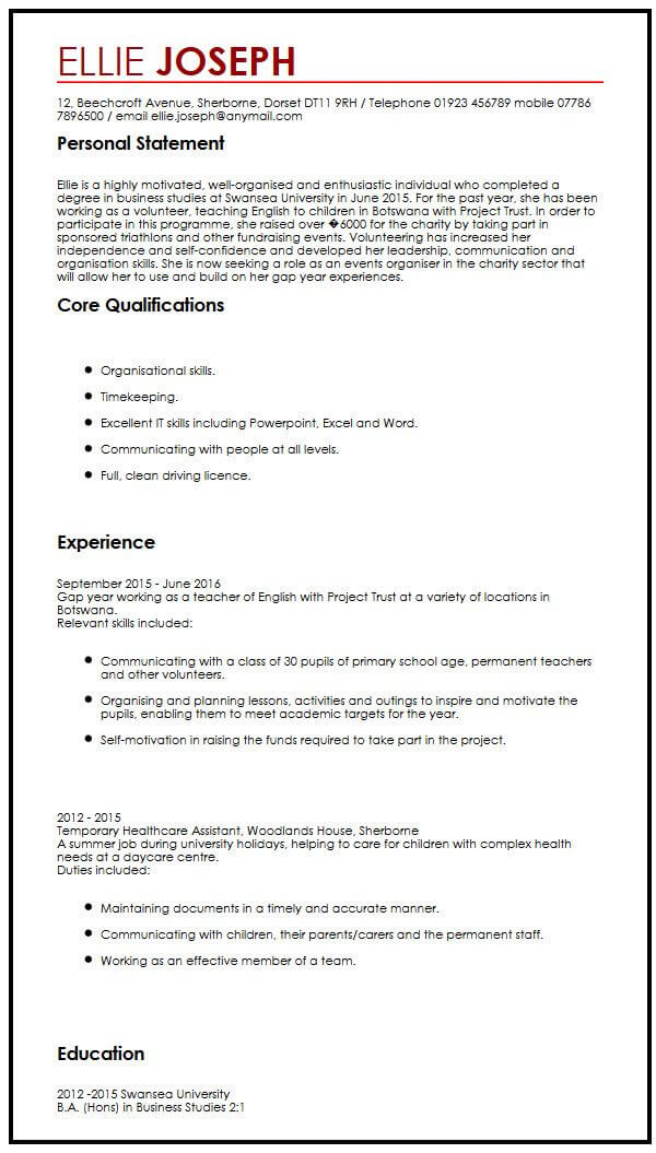 personal statement cv for 17 year old