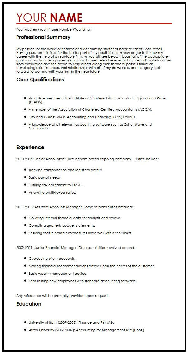 examples personal statement cv