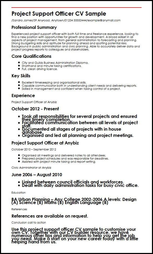 Project Support Officer CV Sample | MyperfectCV
