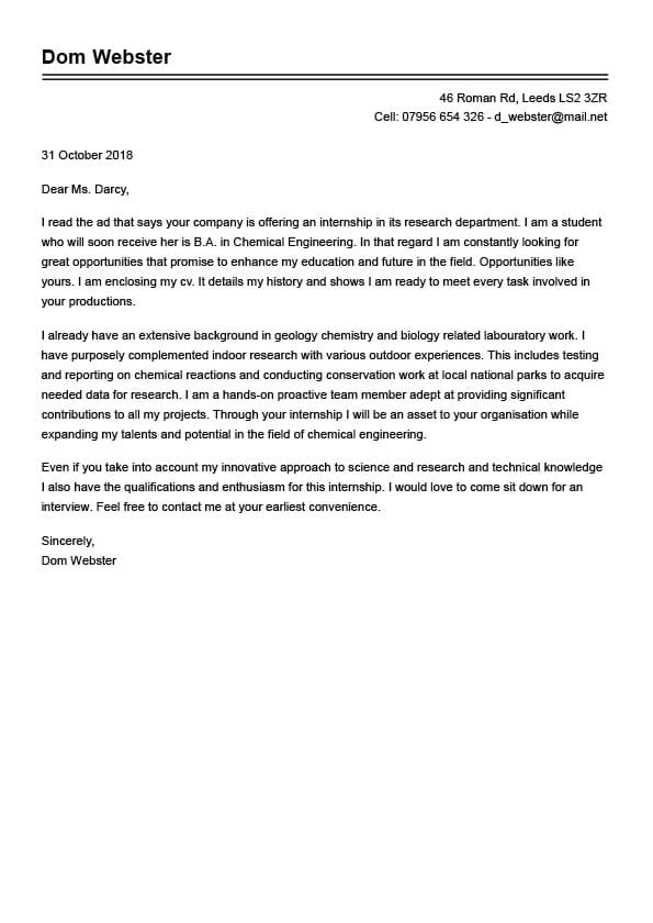simple cover letter example uk