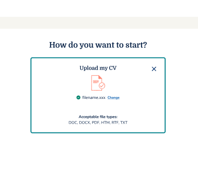 MyPerfectCV Upload CV Screen